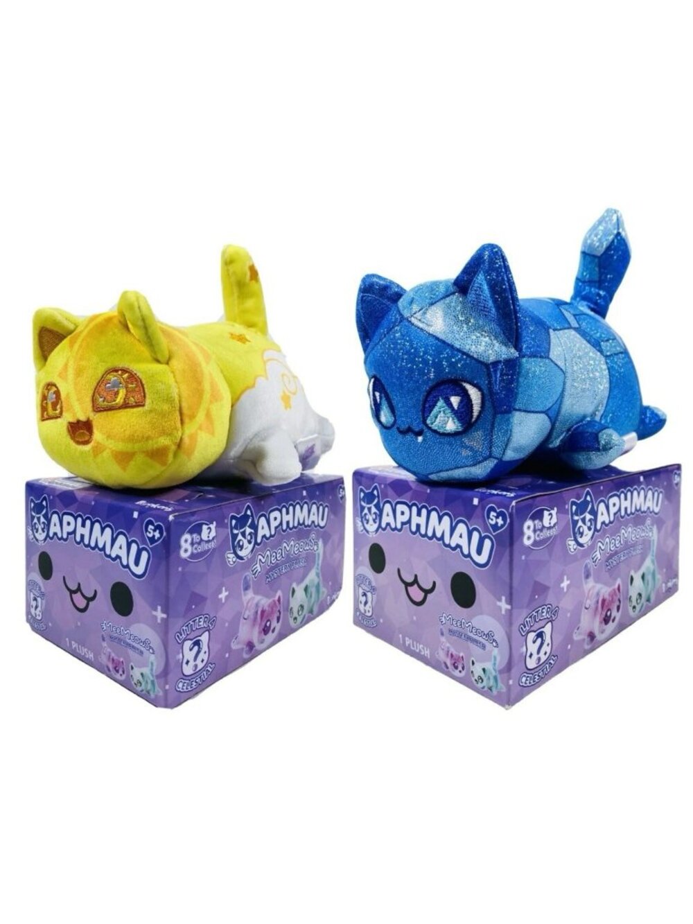 Aphmau MeeMeows Plush Sun Cat And Sapphire Cat 2 Pack Bundle Litter 4 Celestial